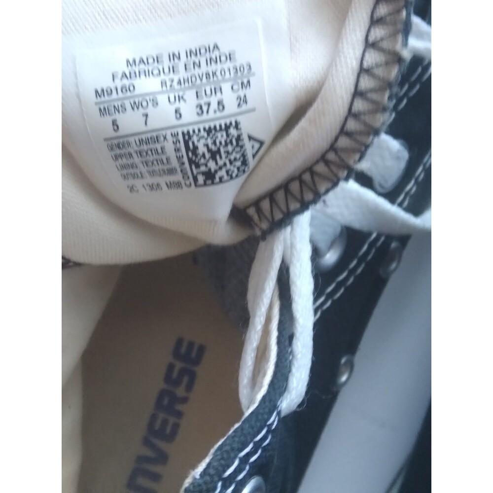 Converse Black and White High Top Lace Up Sneakers Mens 5 womens 7 - Picture 9 of 11